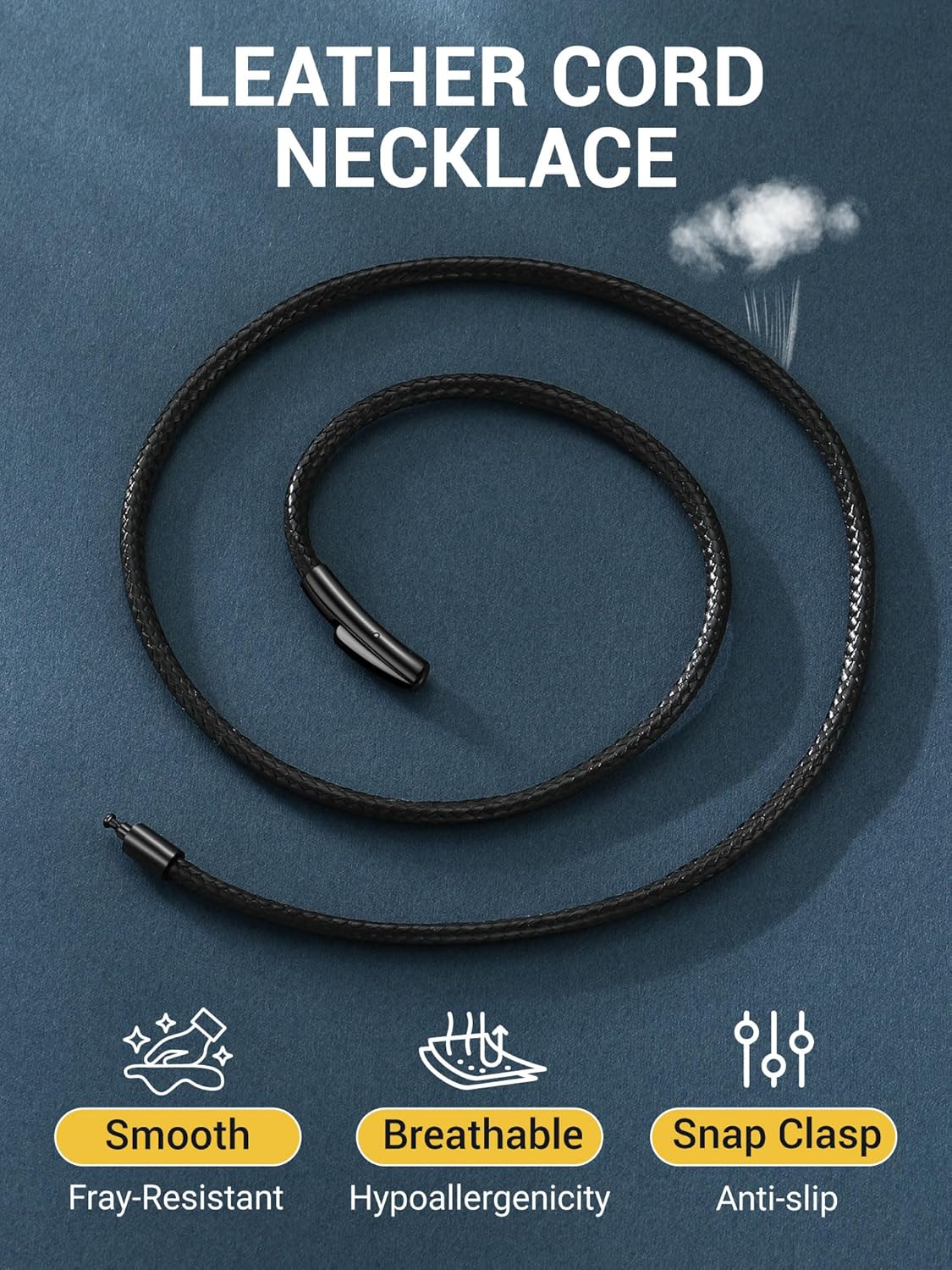 PROSTEEL Waterproof Leather Necklace Cord for Men, 2MM/3MM, 16”-30”, with Stainless Steel Clasp, DIY Chain for Pendant, Come with Box