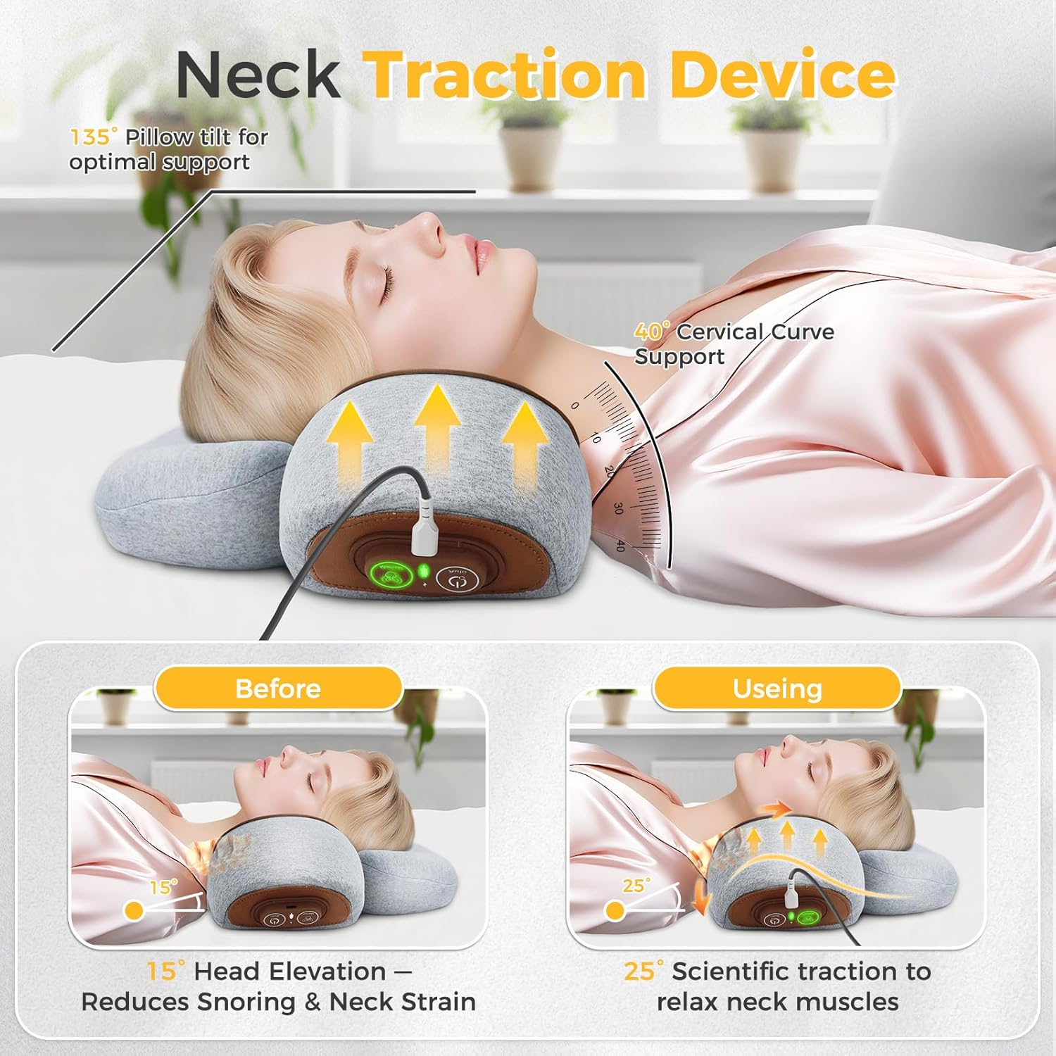 Cervical Pillow Massage Neck Hump, 3-in-1 Neck Massager Pillow with Heat,Vibration,Stretch - Neck Traction Device for Decompression and Relaxation