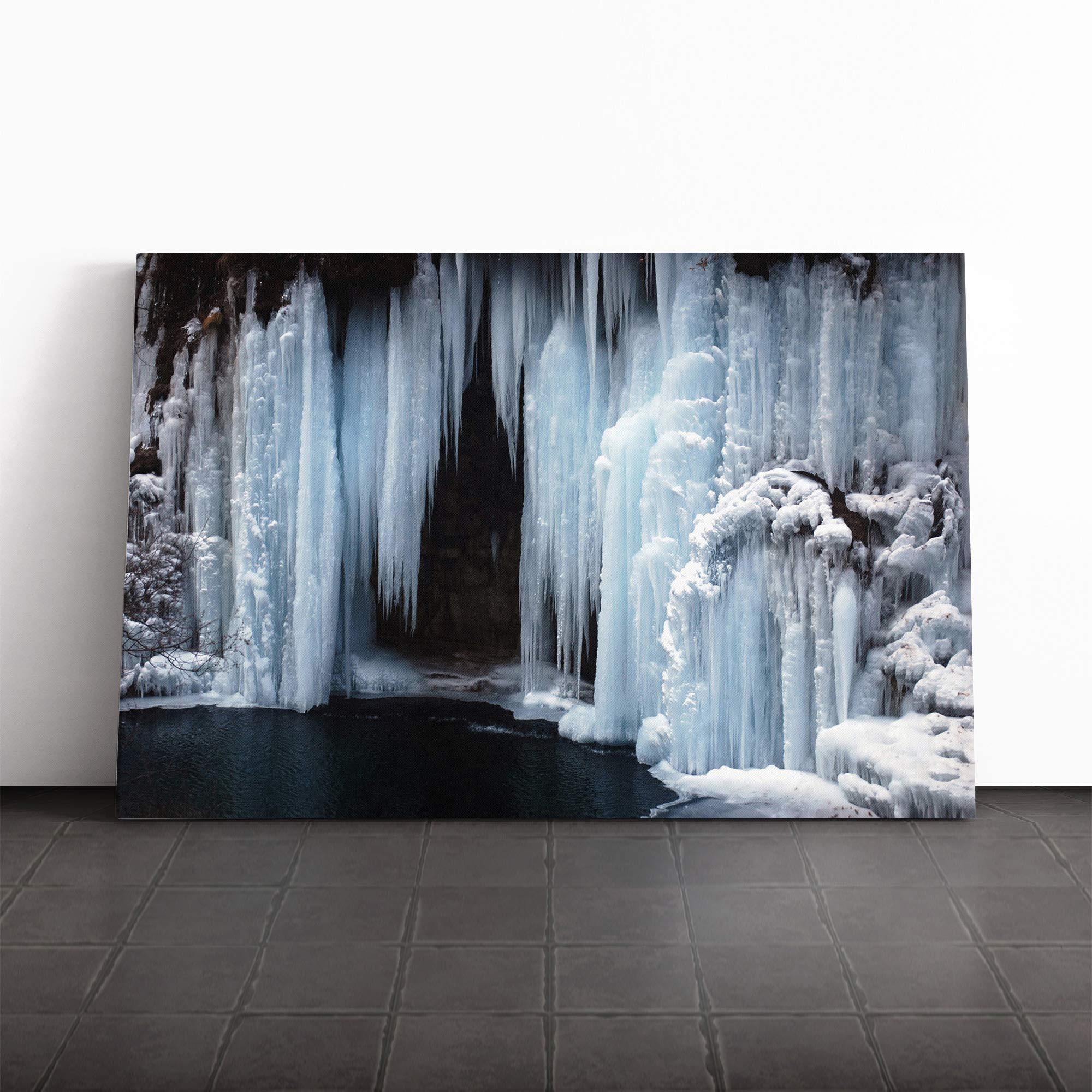 Landscape Frozen Waterfall Canvas Print | Gallery Wrapped 30mm Frame Wall Art | 20x14 inches | Ready to Hang | Modern Landscape Picture | Living Room Bedroom Lounge Office