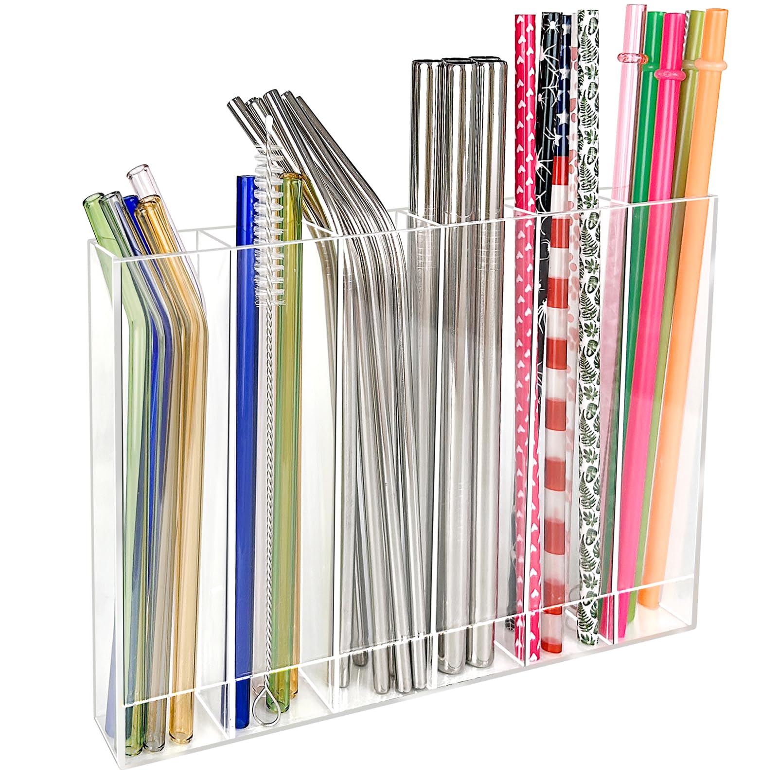 Photo 1 of WALfuyao Large Acrylic Straw Holder - 6 Compartments