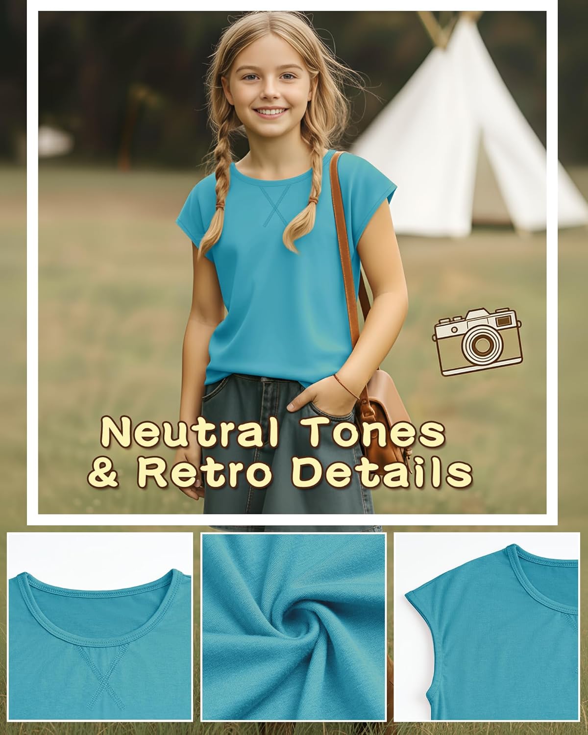 3 Pack Girls Cap Sleeve T-Shirts Round Neck Solid Tops Teen Girls Casual Loose Summer Basic Tees 5-14 Years - Image 4