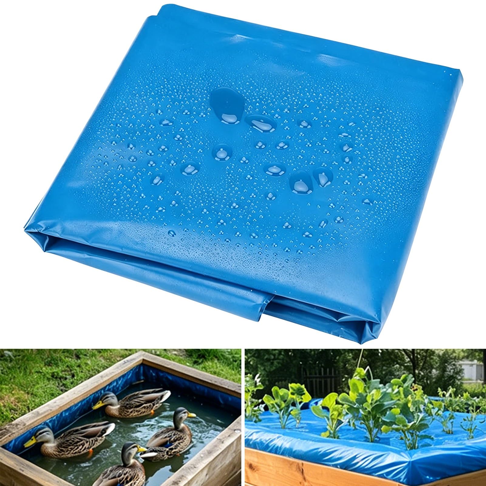 Hamankim Blue Pond Liner Waterproof Reinforced Pond Tarp 4x5m 5x6m 6x7m 7x8m 8x10m 10x12m Outdoor Impermeable Damp Proof Membrane for Koi Fish Ponds & Aquaculture