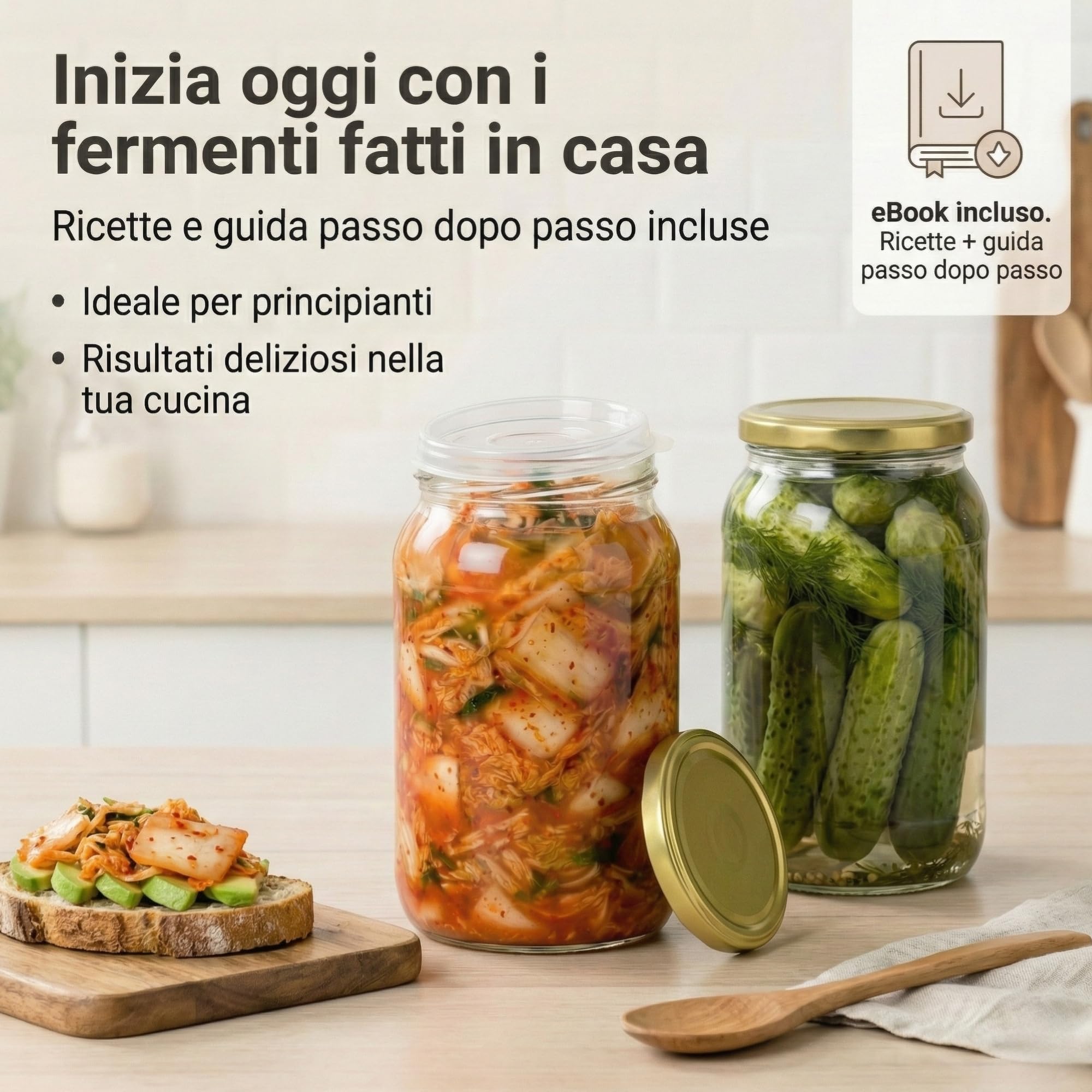 myFERMENTS - Barattoli di Vetro con Coperchio | Contenitori Grandi 1,96L per Sottaceti e Conserve | Ideali per Kombucha, Kimchi e Kefir | Chiusura Ermetica, Antiodore, Trasparente, 1966 ml, Vetro