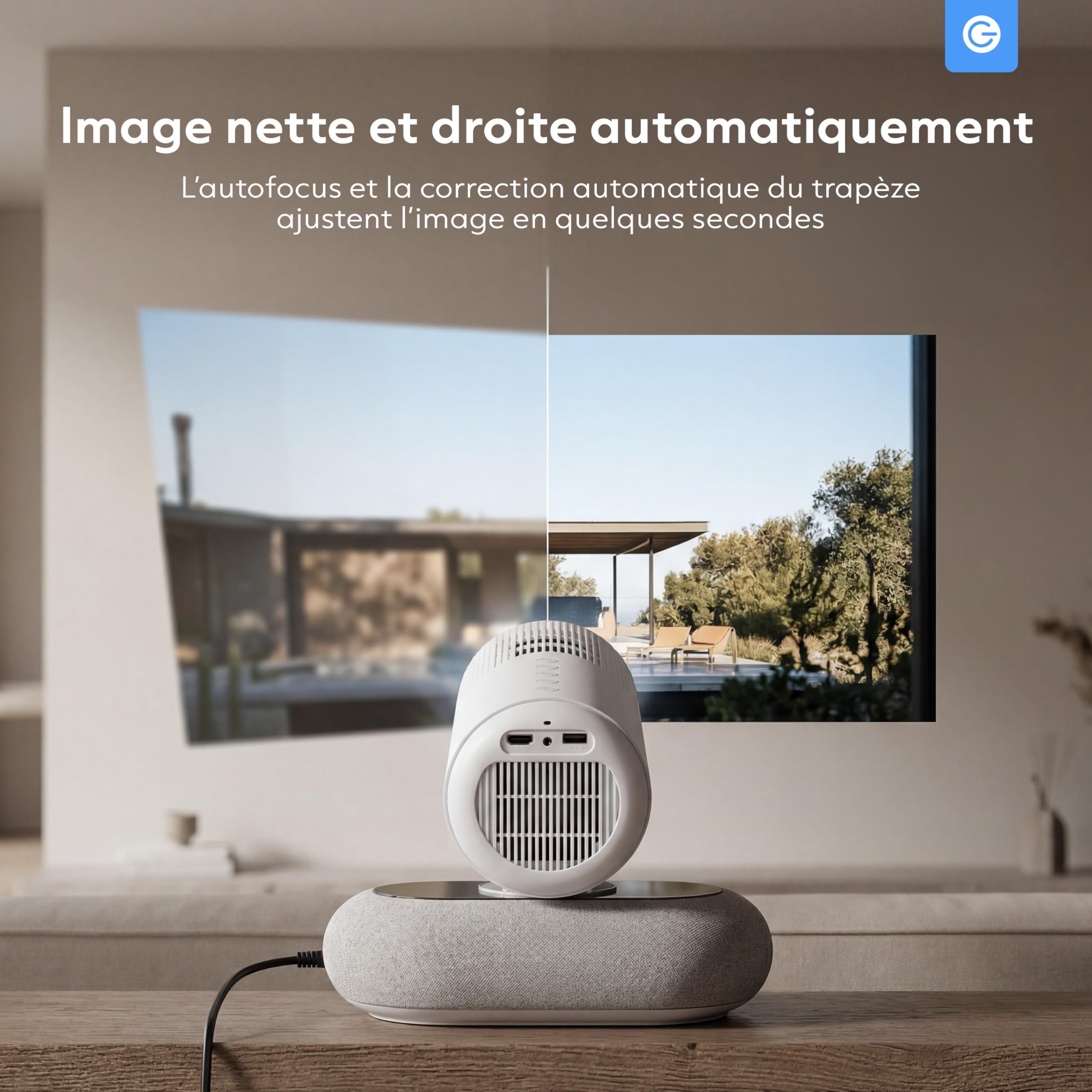 Silvergear® Vidéoprojecteur Full HD 1080p | Mini Projecteur Smart avec Autofocus & Correction Trapèze | Projecteur Video WiFi Bluetooth | Image Home Cinema 508cm | LED Ambient Light | HDMI USB | Blanc