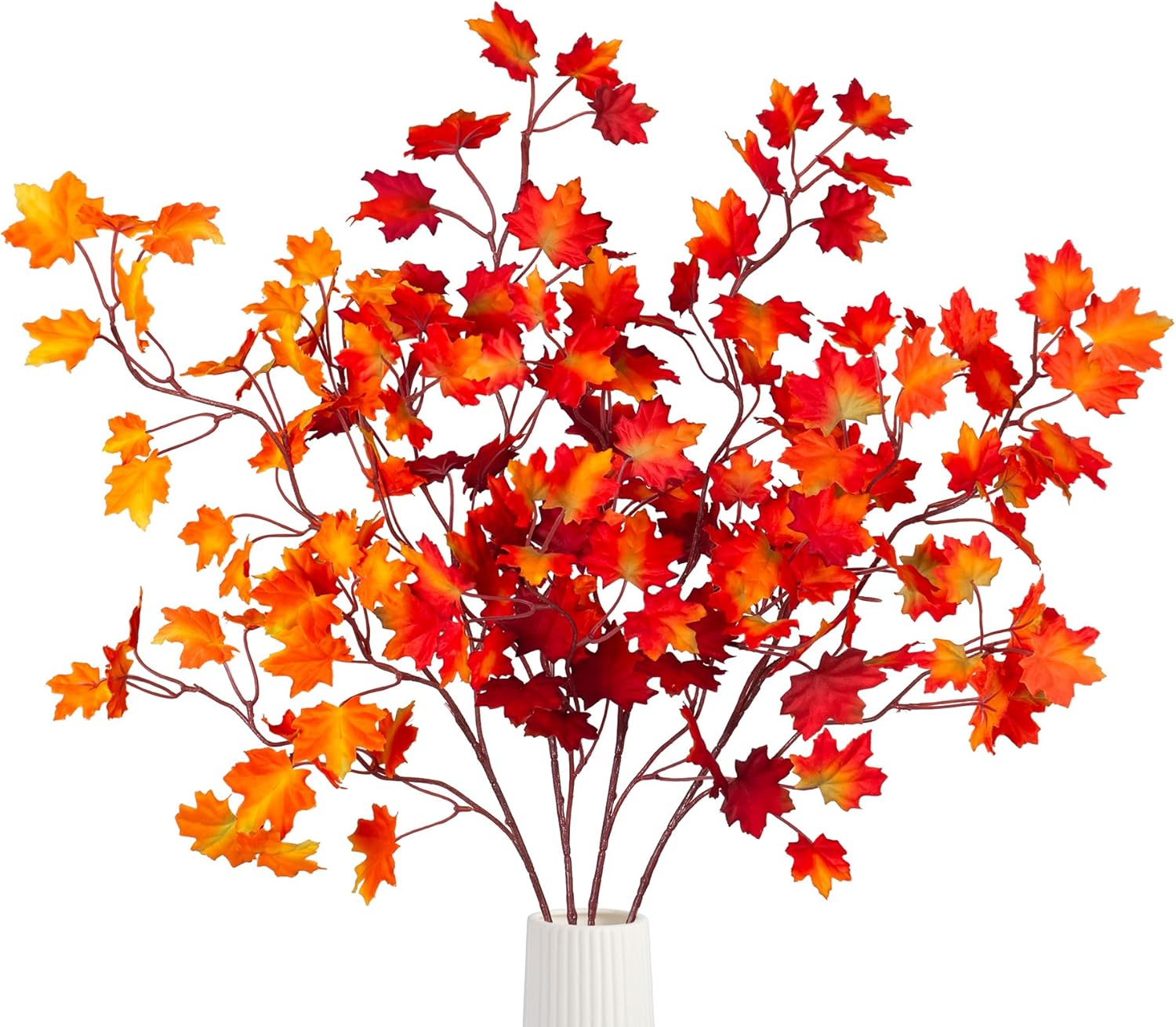 Ammyoo 4 Pcs Artificial Fall Maple Leaves Stems Fake Fall Foliage Branches for Vase Faux Silk Plants for Indoor Home Decor Table Centerpiece Mantel Room Autumn Festive Thanksgiving Decoration