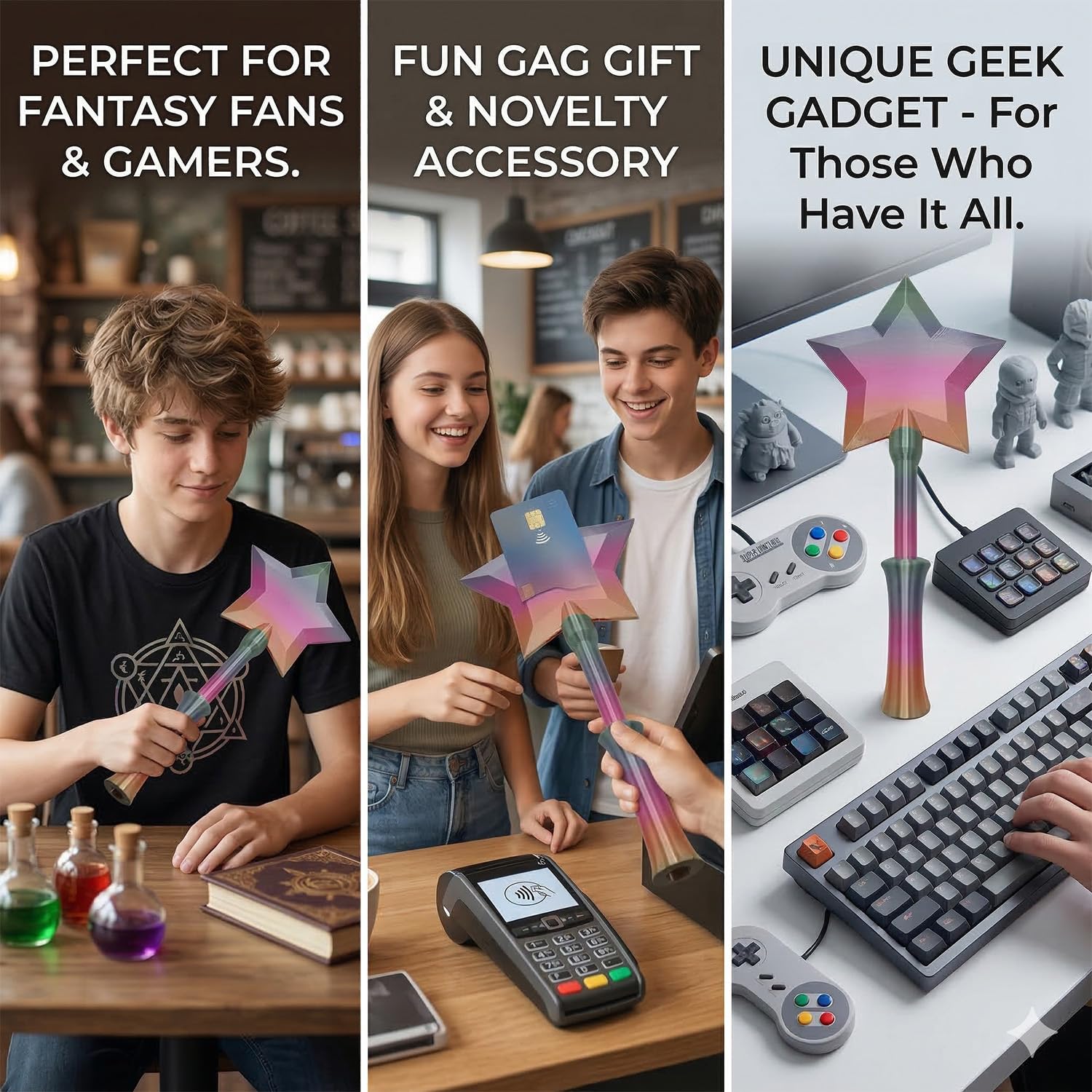 Fairy Wand Credit Card Holder，3D Printed Tap to Pay Wands，Star Magic Wand Contactless Payment Holder，Star Wands for Easy Checkout Suitable Scenarios for Credit Card Payment (Rainbow) - 5