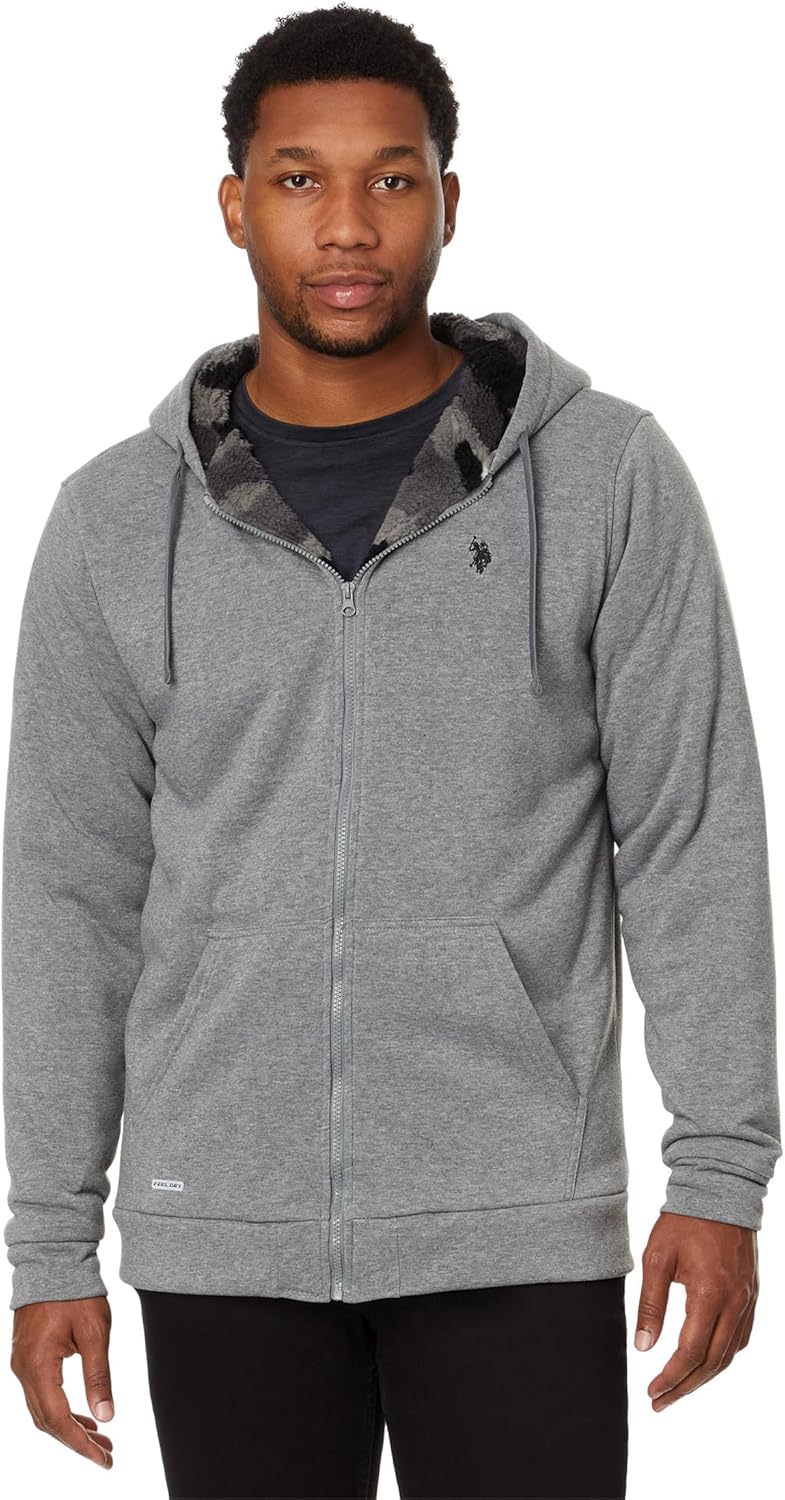 U.S. Polo Assn. mens Uspa Big and Tall Solid Full Zip Camo Lined Sherpa Hoodie