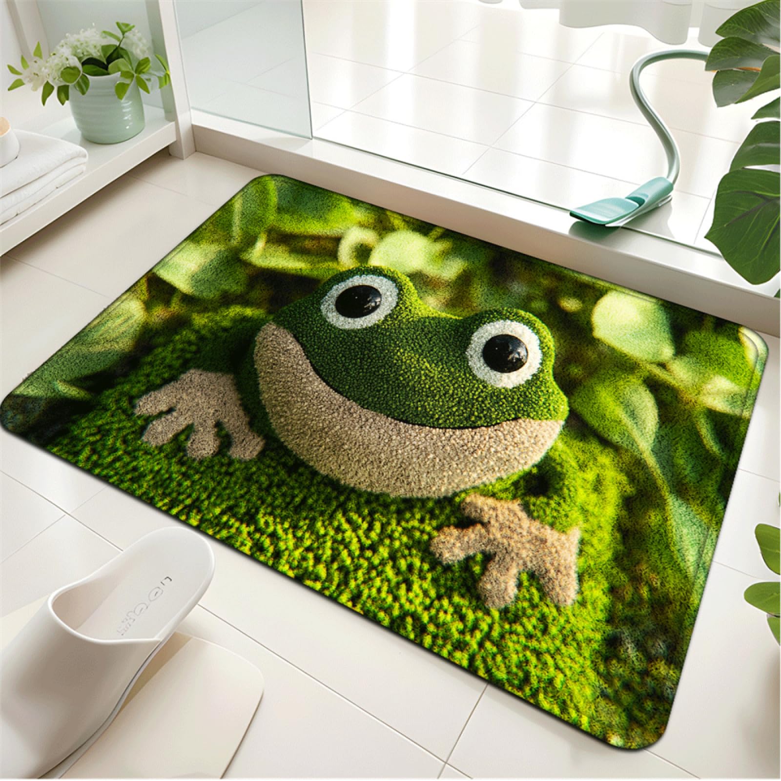 Badezimmerteppich Grüner Frosch Badematte rutschfest Flauschig,Badteppich Waschbar,Teppich Badezimmer, Weiche Mikrofaser Bad Teppich,Badezimmer Teppiche