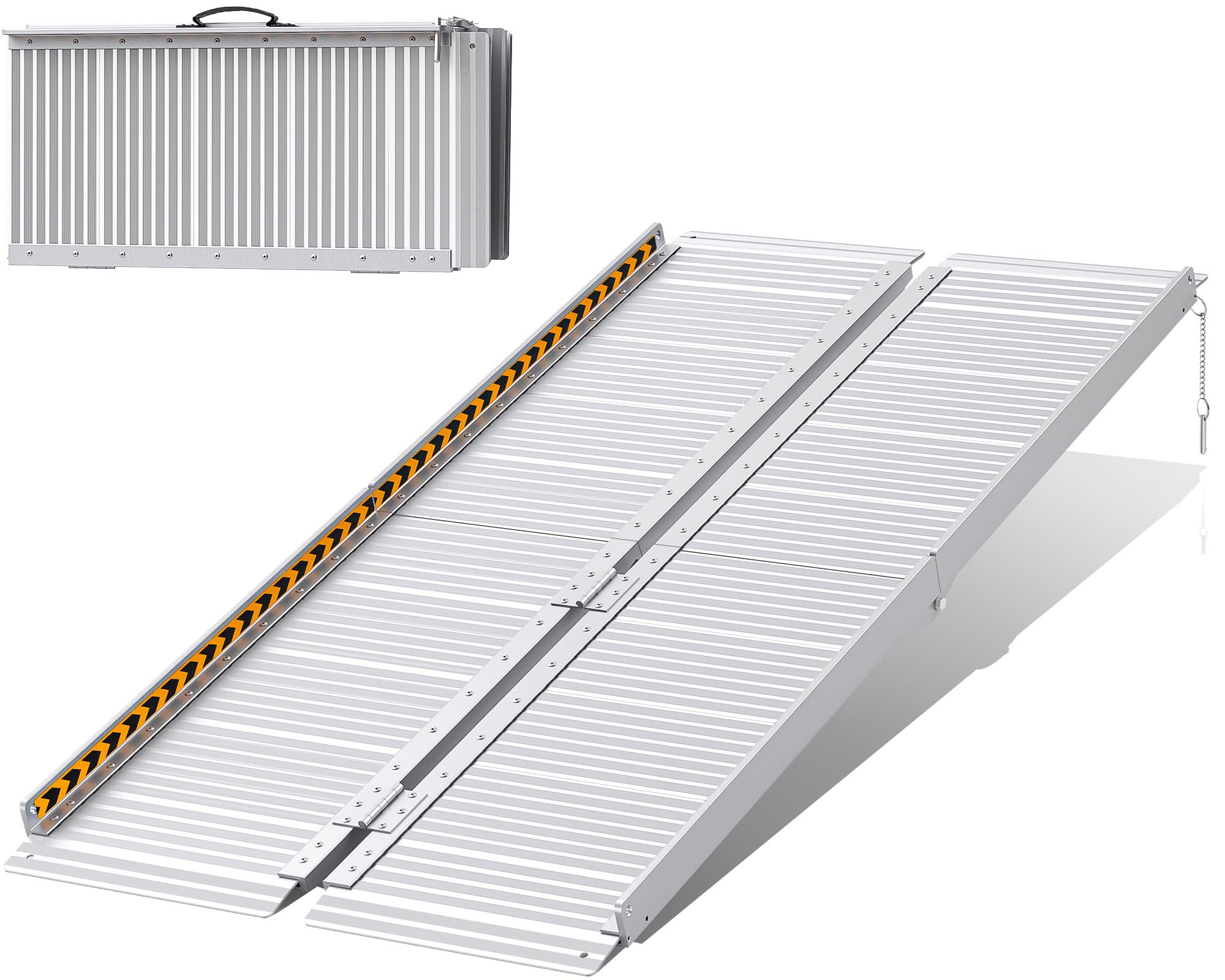 FACHNUO Klappbare Rollstuhlrampe 152,5CM Schwellenrampe, 362KG Traglast, rutschfeste Extrabreite 74CM Tragbare Aluminiumrampe für Treppen, Stufen, Türen, Eingänge