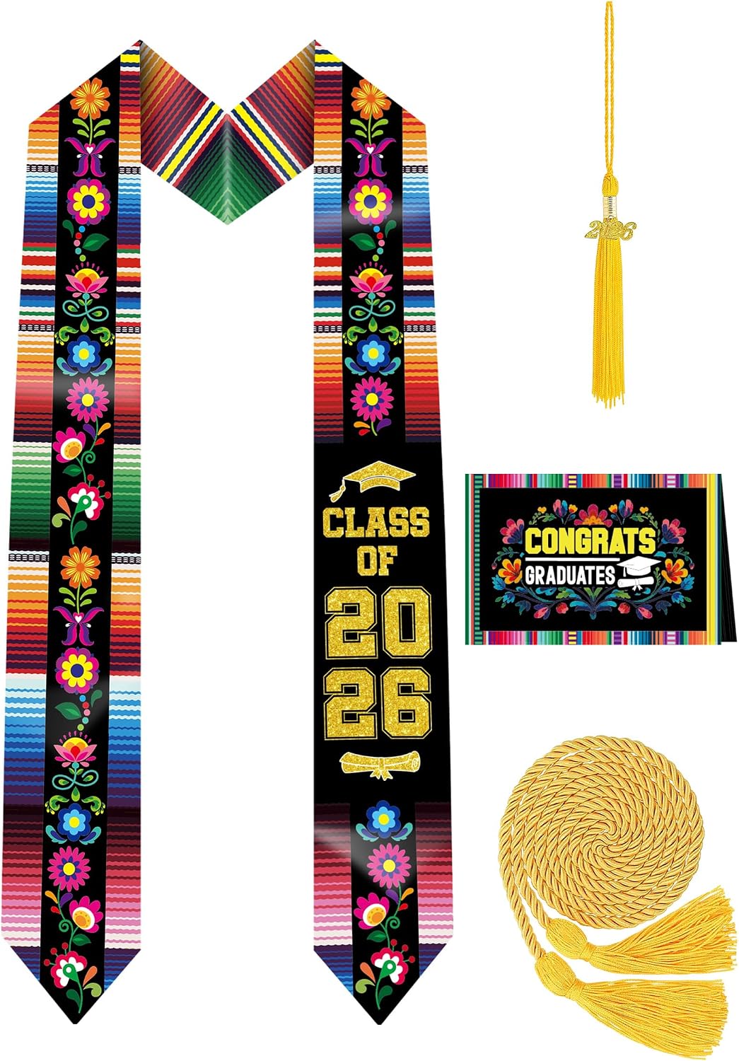 Country Flag Graduation Stole Gift Set - Graduation Sash with Tassel, Honor Cords, Greeting Card Class of 2026