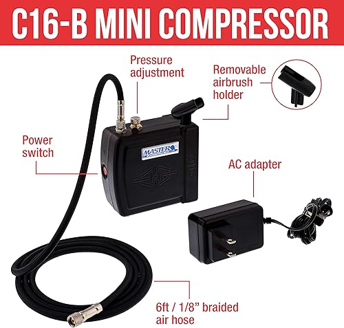 Miniatura 4 de Master Airbrush Kit de aerógrafo multiusos con mini compresor, aerógrafo de alimentación por gravedad de doble acción. Manguera de aire y juego de