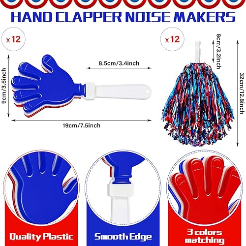 Miniatura 8 de Sosation 36 pompones de animadora y palitos de trueno para eventos deportivos, juegos de fútbol, escuela, baile, equipo, artículos de espíritu,