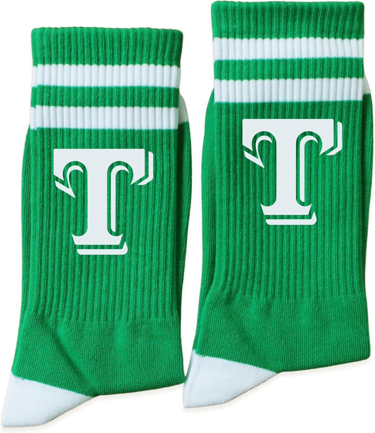 Grace Yonks White and Green Striped Socks With The Letter, Vintage Monogram Socks