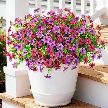 Artificial Flowers for Outdoors Spring Summer Decoration, 24 Bundles Fake Plants UV Resistant Realistic Faux Flower Silk Daisy with Eucalyptus Stem for Patio Planter Porch Yard Window Box Balcony
