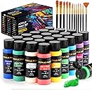 Acrylic Paint Set, 24 Colors (2 oz/Bottle) with 12 Art Brushes, Art Supplies for Painting Canvas, Wood, Ceramic & Fabric, Rich Pigments Lasting Quality for Beginners, Students & Professional Artist