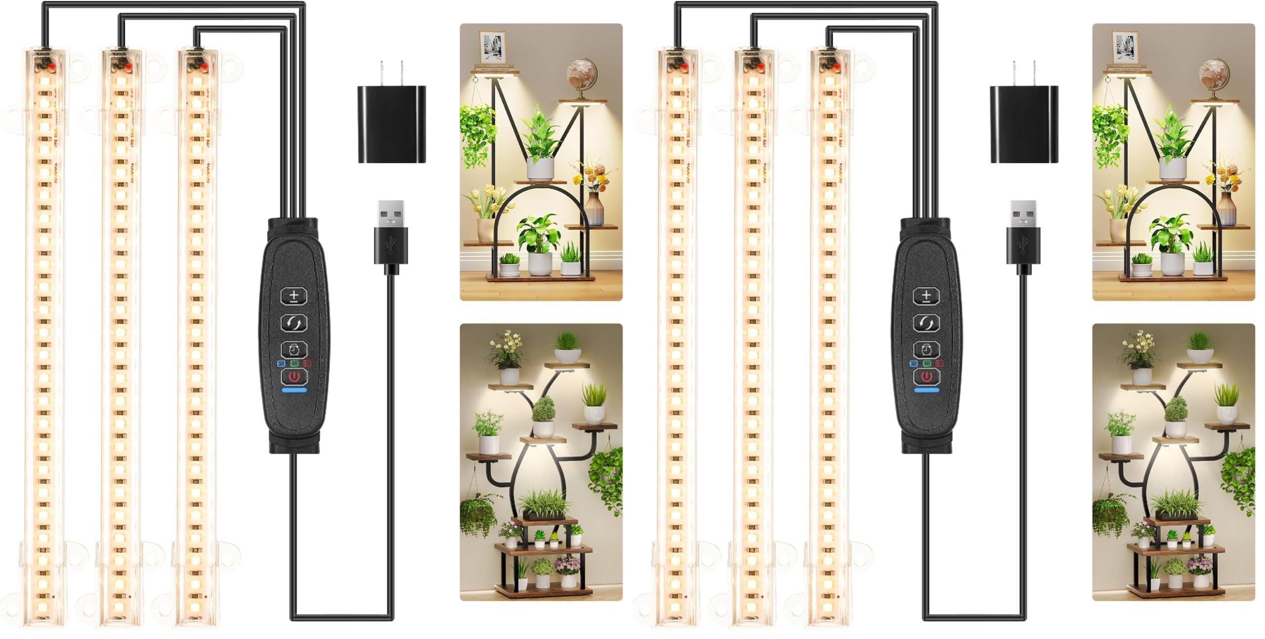 RWNTAO 3 Head 7.8 Inches LED Grow Light Strips, Grow Lamps for Indoor Plants Full Spectrum 3000K, 72 LEDs Plant Light Strips with 3/9/12H Timer, 10 Dimmable Levels for Seedling Succulent (Pack of 2)