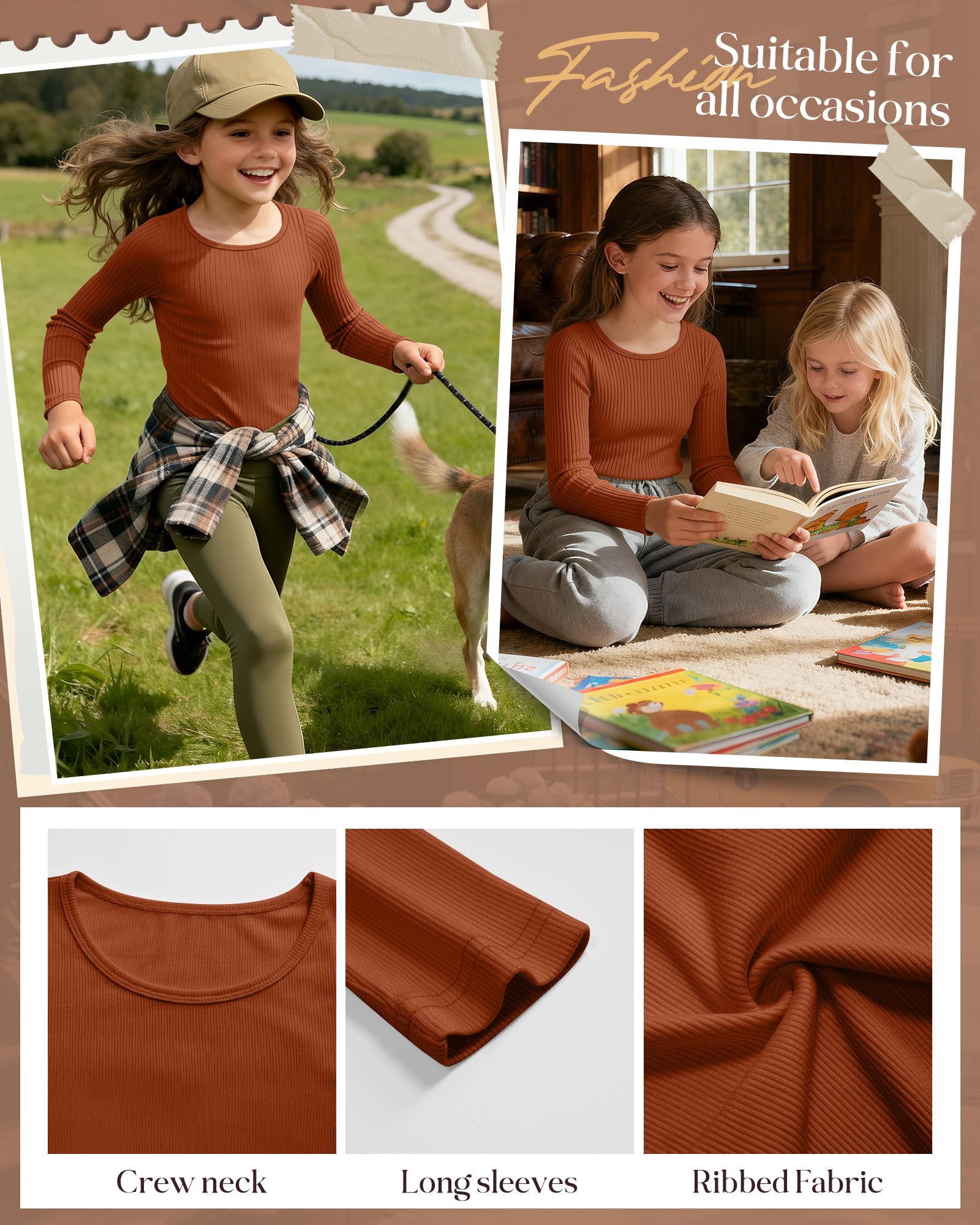 Clabby 3 Pack Magliette Bambina Manica Lunga Costine