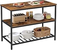 VASAGLE 47.2" Kitchen Island with 3 Shelves, Large Worktop, Steel Frame, Industrial Rustic Brown/Black UKKI01BX