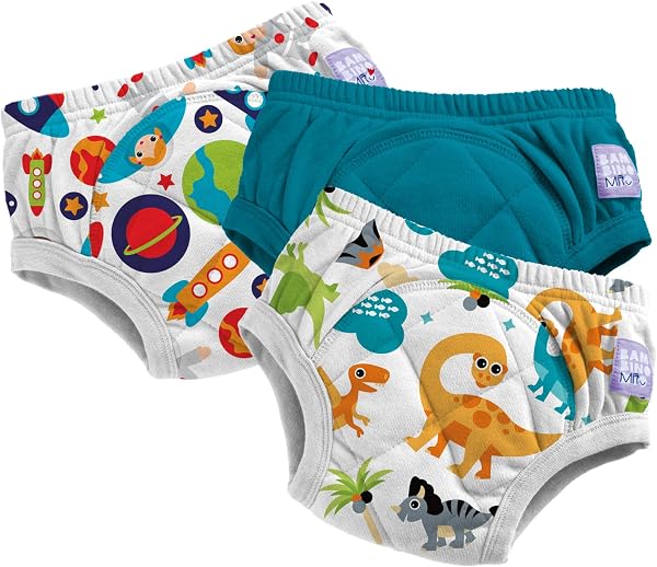Bambino Mio British Brand (3 Pack) Training Pants for Toddlers Reusable Cloth Potty Pants Training Underwear, 2-3 Years, Boys Space Dinosaurs, Baby and Toddler, Boys and Girls with Cross-Stitch - 1
