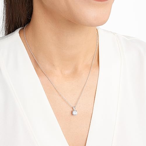 Miniatura 9 de Tienda Essentials Collar con colgante de solitario de corte redondo de plata de ley chapado en circonita cúbica 18 pulgadas