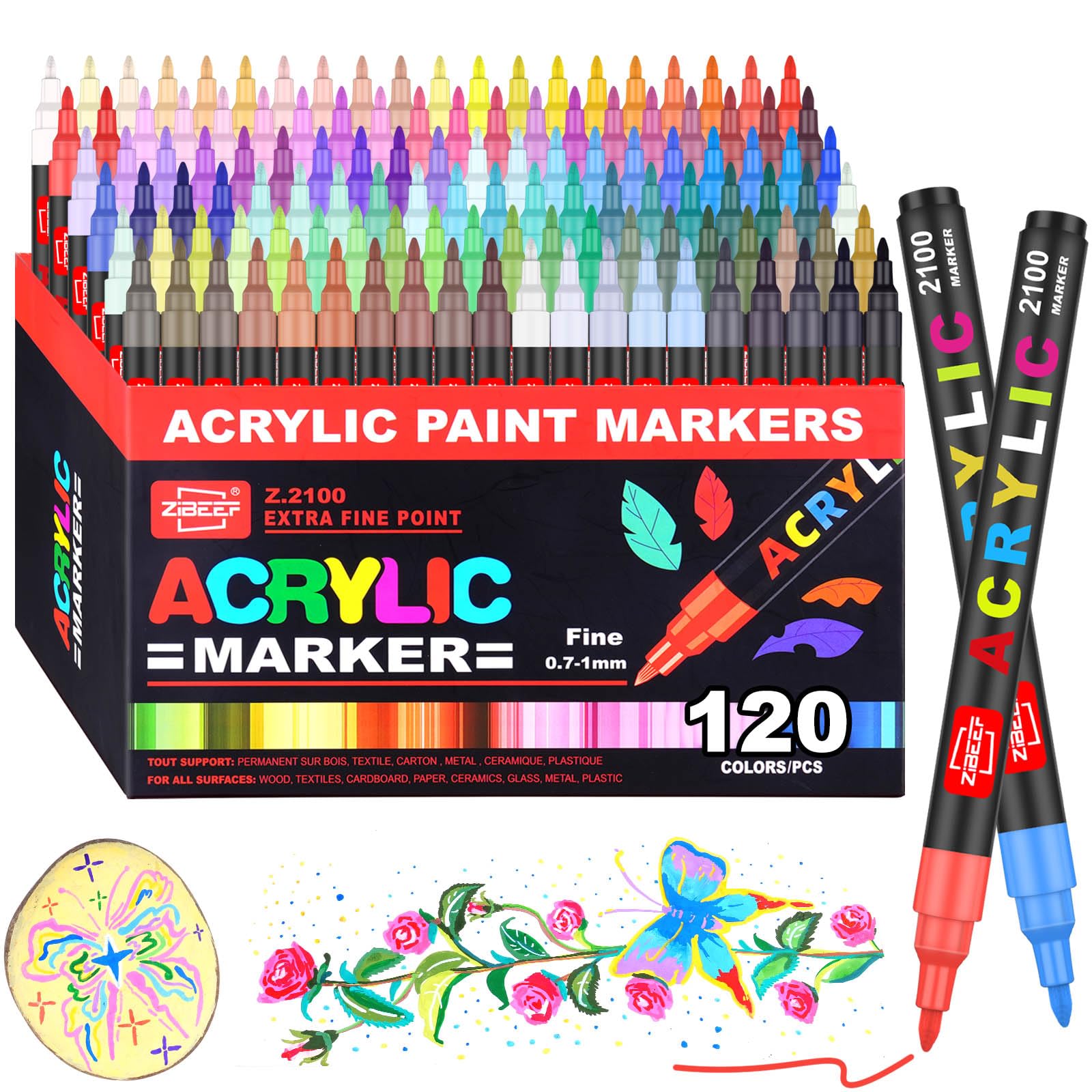 ABEIER 84 kleuren acrylverf pennen voor volwassenen, zachte penseelpunt, acrylverf markers voor kleuren, rotsschilderen, hout, steen, canvas, glas, stof, eieren en doe-het-zelf ambachten