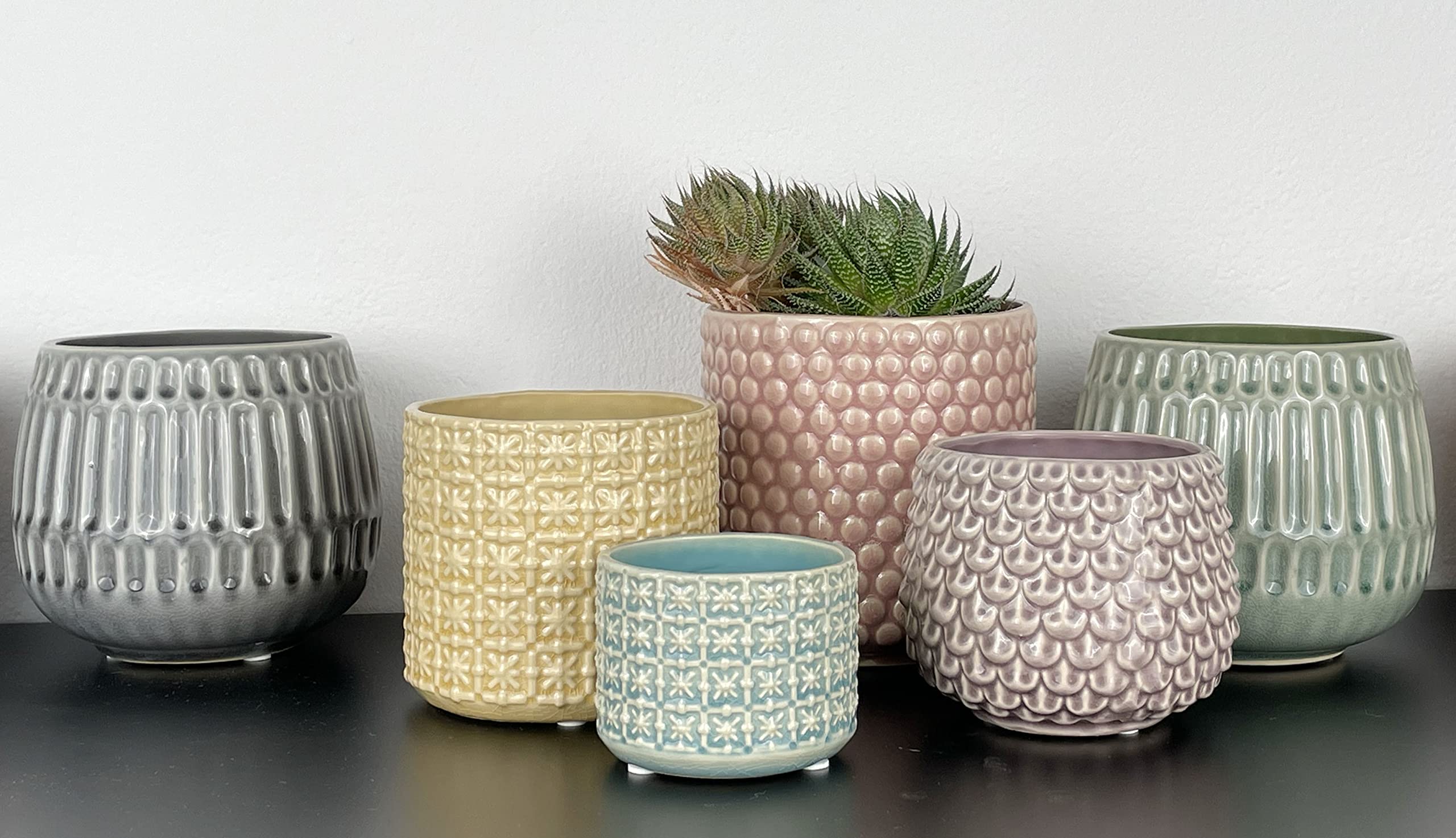 Nordring Pot de Fleur Dotty - Pots de Fleurs décoratifs Couleur pour intérieur Style rétro créatif L (15,5 cm ø), Vert, Céramique