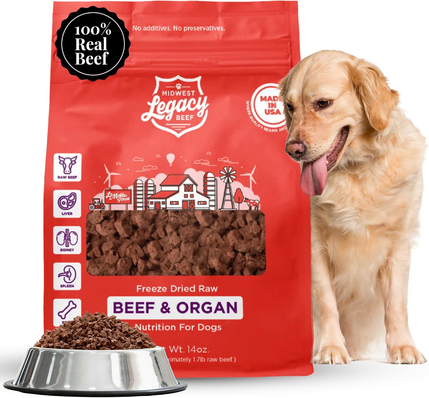 Freeze Dried Raw Beef & Organ 80.10.10 Dog Food | Premium High Protein Healthy Nutritious Dog Food | Complete & Balanced Meal for Dogs, 14 oz