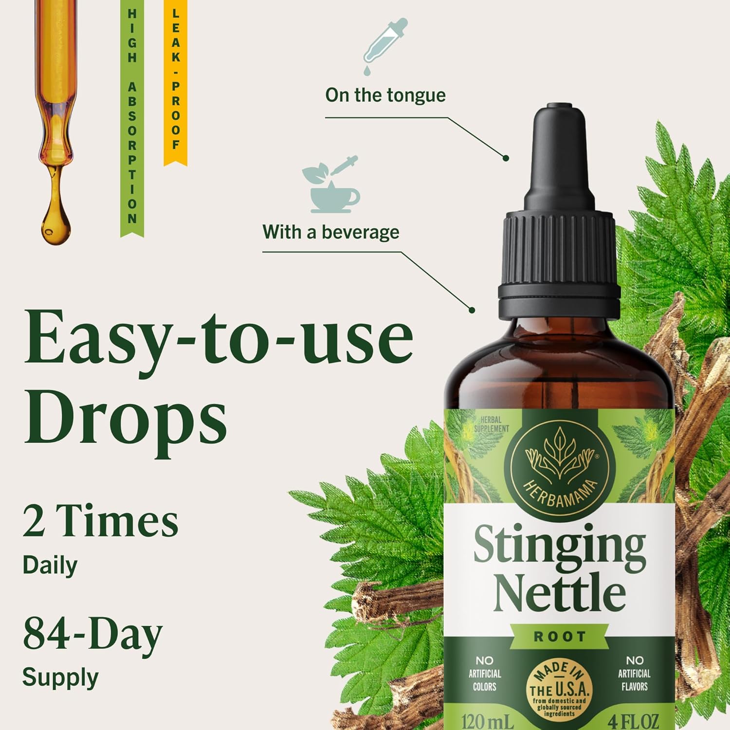 HERBAMAMA Stinging Nettle Tincture - Vegan Urinary Tract Support with Stinging Nettle Root Extract - Non-GMO, Alcohol & Sugar-Free Urtica Dioica Supplement - 84-Day Supply - Image 6
