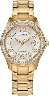 Ladies' Eco-Drive Classic Crystal Watch in Gold-Tone Stainless Steel, Champagne Dial, Gold-Tone and Champagne