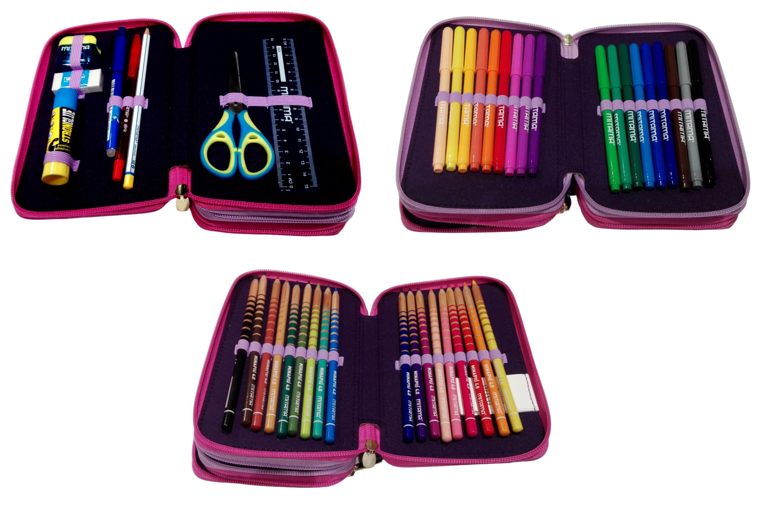 Zaino Scuola Wish Strong Heart Cuore estensibile By Seven + astuccio 3 piani zip completo + 7 penne a scatto e portachiave pailettes