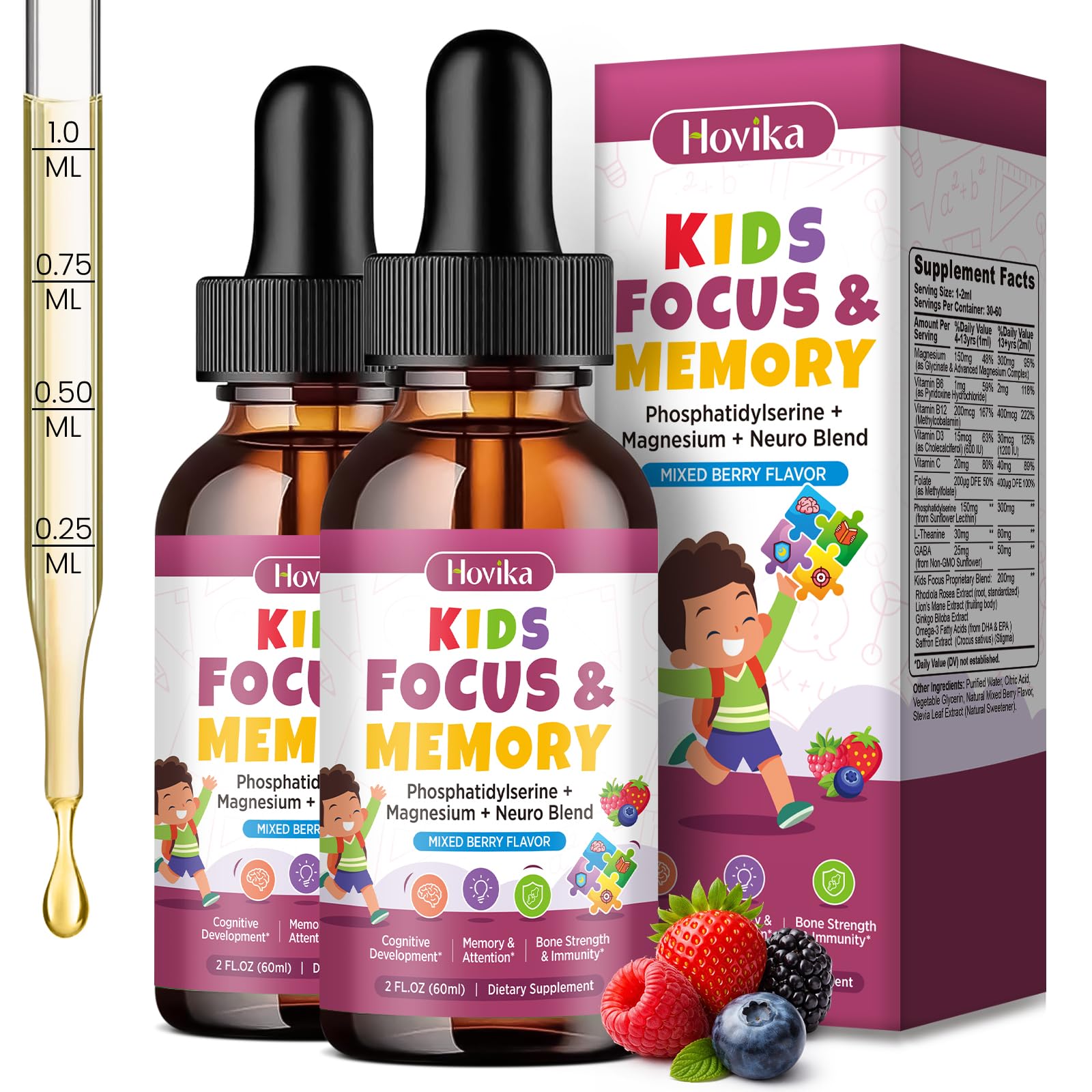 Kids Focus and Attention Supplements with Phosphatidylserine, L-Theanine, Omega-3 & Magnesium Glycinate - Kids Brain Vitamins Liquid Drops - Supports Concentration, Memory, Sleep & Mood, Strawberry — Amazon image 9