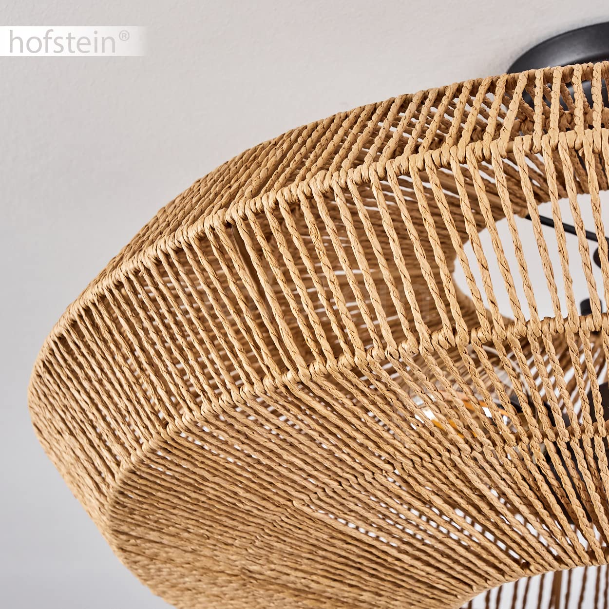 Lampada da soffitto Cassano, lampada da soffitto moderna in metallo/rattan in nero/natura, lampada dal design moderno con effetto luce, ø51,5 cm, 1 luce, 1 x E27, senza lampadina/e