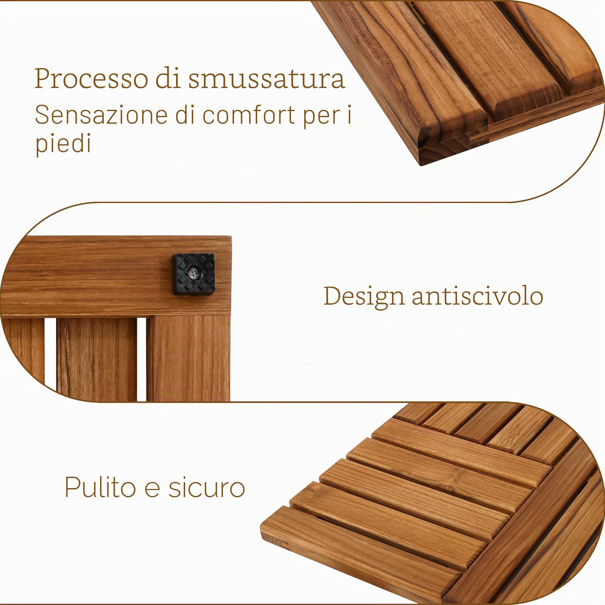 Utoplike Tappetino da bagno in legno di teak, grande tappetino da doccia in legno per bagno, antiscivolo per pavimento in legno robusto per interni doccia di lusso spa casa o all'aperto