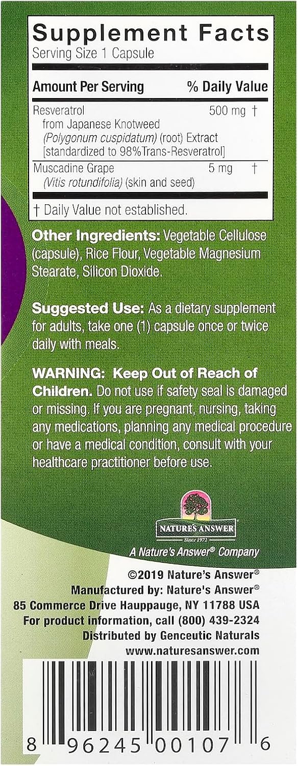 Genceutic Naturals Wild & Pure Resveratrol Vegetarian Capsules, 60-Count