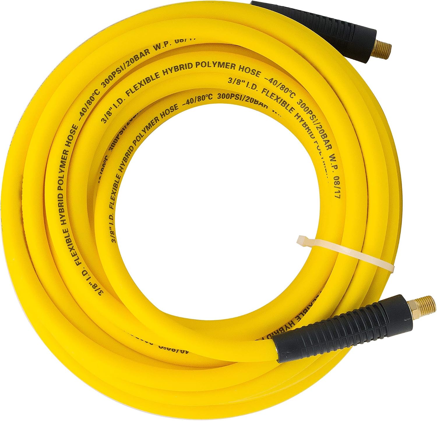 FIXSMITH-Hybrid-Air-Hose,300psi,3/8 in.X 50 ft,1/4 in Brass MNPT Fittings and Bend Restrictors,Heavy Duty, Non-Kinking,Lightweight,Extreme All Weather Flexibility,UV,Oil and Abrasion Resistant,Yellow.