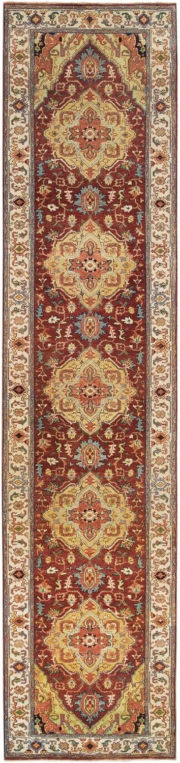 Red Antiqued Fine Re-Creation Pure Wool Hand Knotted Runner Oriental Rug (2'7"x12')