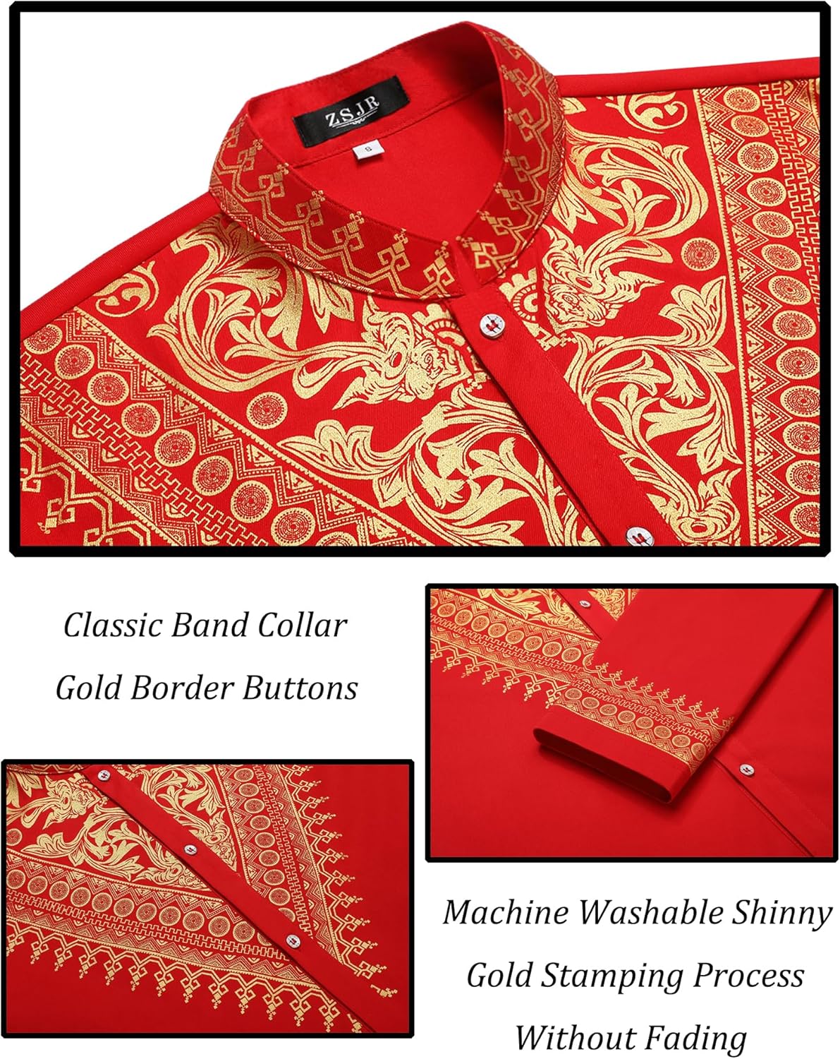 Mens African 2 Piece Set Metallic Traditional Suit Gold Stamp Printed African Dashiki Shirt and Pants Outfit - Image 5