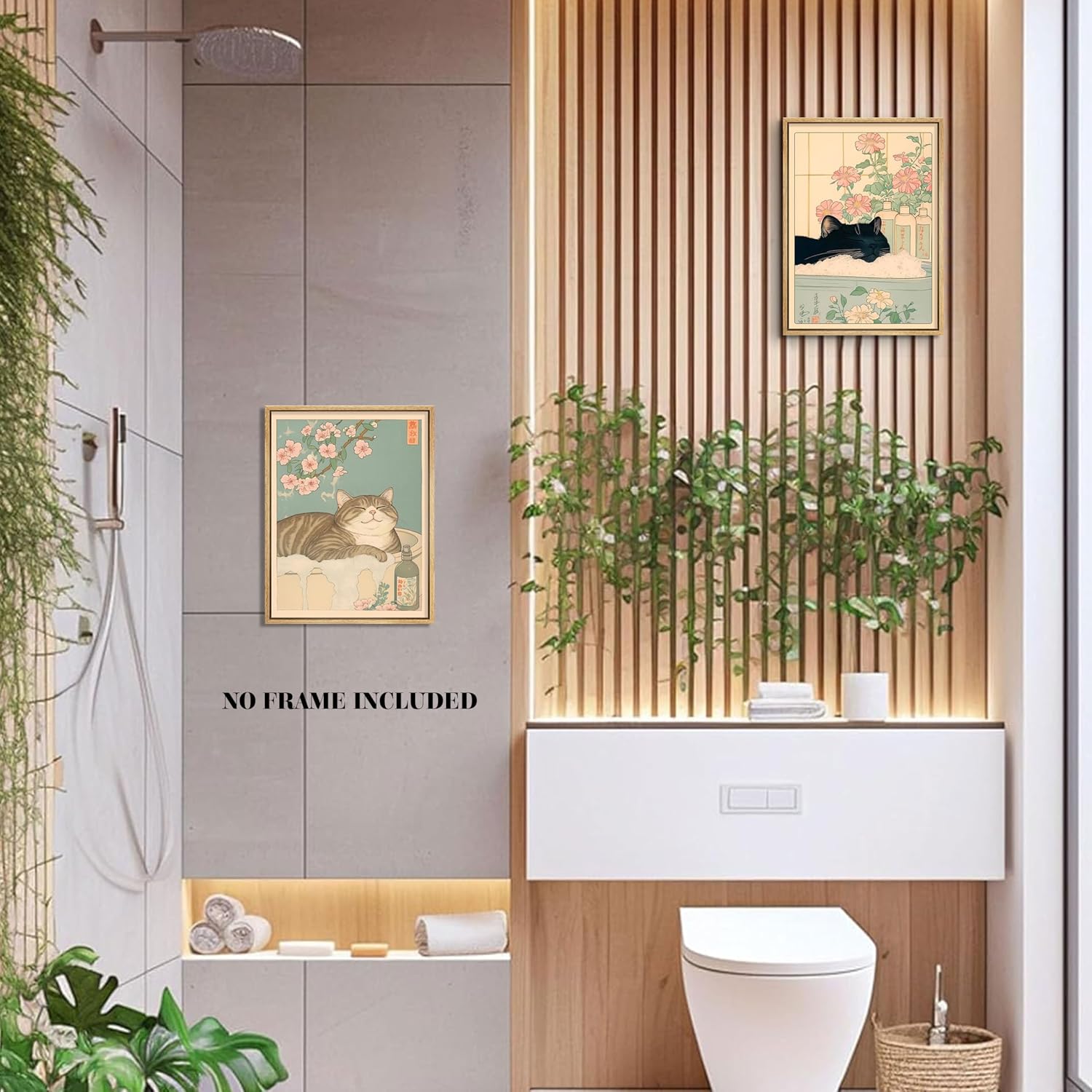 Japanese Bathroom Wall Art Posters Print Set of 9, Funny Animal Relaxing Canvas Wall Art, Japanese Wall Decor, Frog in a Bathtub Dog Cat Picture Poster for Bathroom Decor 8x10 inch Unframed