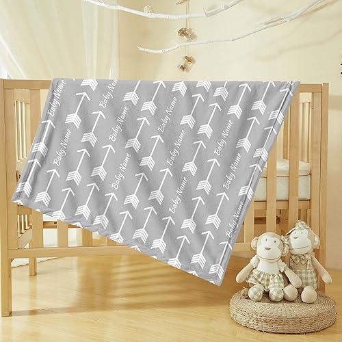 Miniatura 4 de Mantas personalizadas de flecha gris Minky con nombre, mantas personalizadas para niños y niños, manta de felpa suave para bebés recién nacidos,