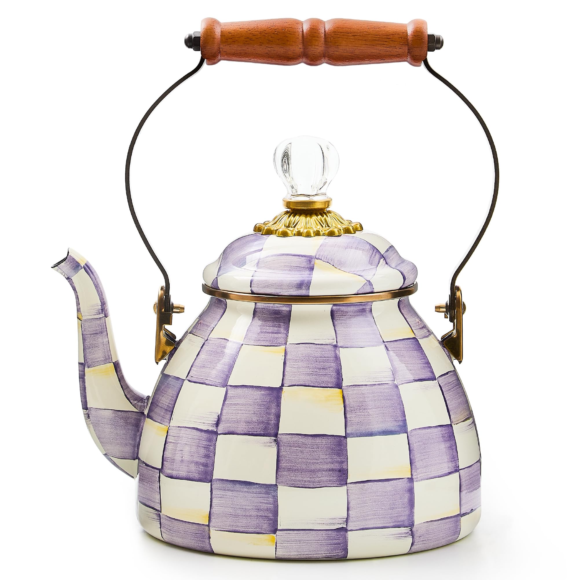 MACKENZIE-CHILDS Tea Kettle, 2 Quarts, Purple-and-White Violet Check