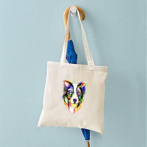 Vista 96 de CafePress Border Collie - Bolsa de lona natural, bolsa de compras reutilizable