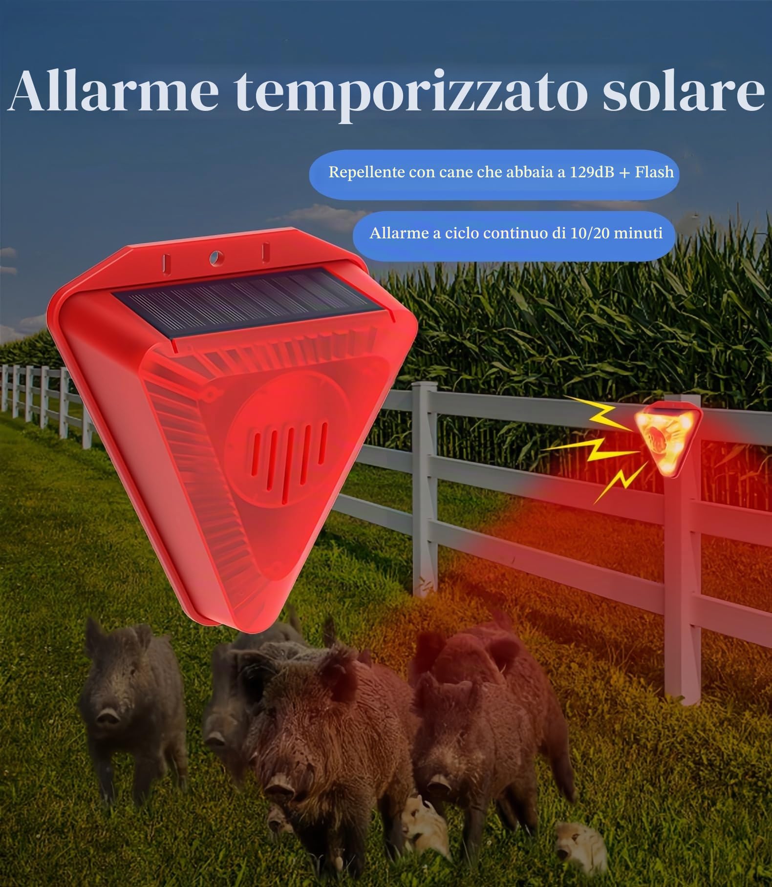 3 Pack allarme energia solare 129dB avvertimento forte sirena impermeabile luce rossa Repeller forte allarme suono tutto giorno sicurezza per fattoria casa fienile cortile