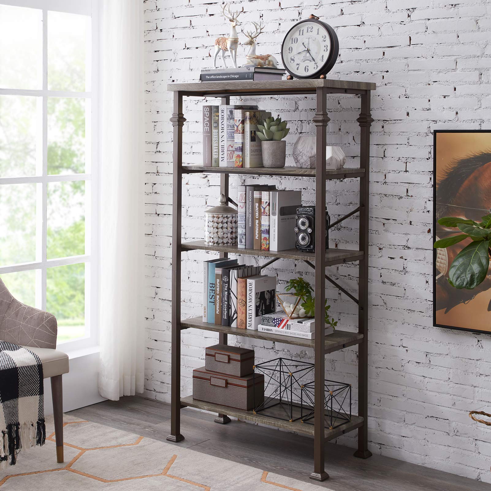 Buy Heavy Duty 5Tier Bookshelf with Sturdy Metal Frame and Wood Board