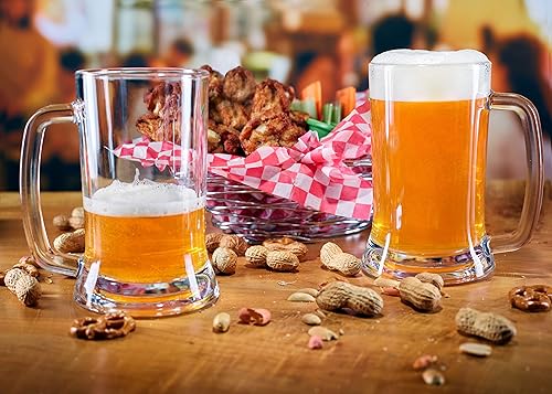 Miniatura 10 de Burns Glass Juego de 2 vasos de cerveza clásicos alemanes de 16 onzas, vasos de cerveza grandes pesados con asa, taza de cerveza tradicional