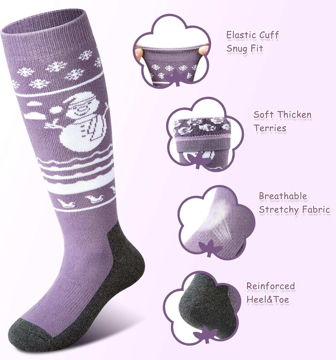 Merino Wool Kids Ski Socks 3 Pair Thermal Thick OTC Snow Socks for Boys Girls Toddler Skiing Snowboard Winter Sports