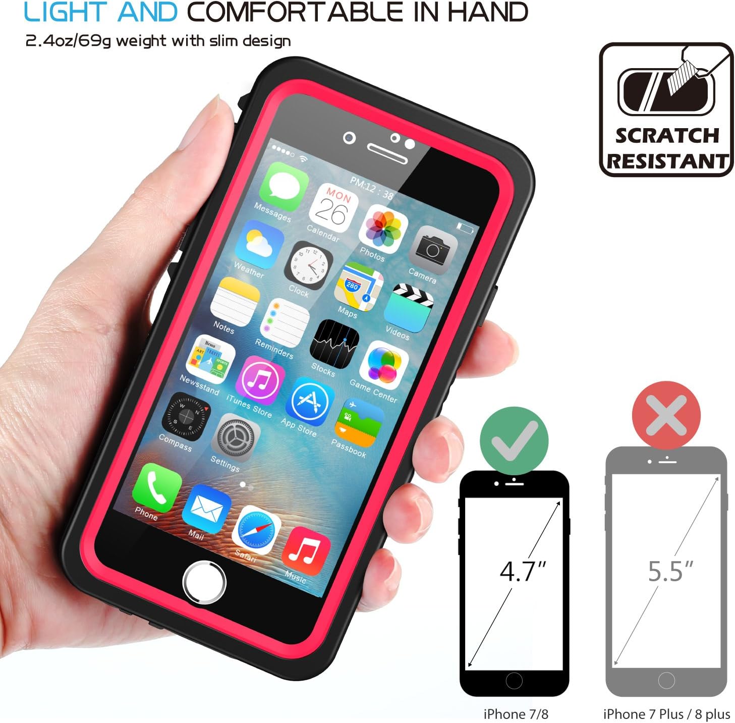 Temdan iPhone 7/8 /SE 2020 Waterproof Case with Floating Strap Built in Screen Protector Transparent Cover Shockproof Snowproof IP68 Waterproof Case for iPhone 7&iPhone 8&iPhone SE 2020 4.7 inch