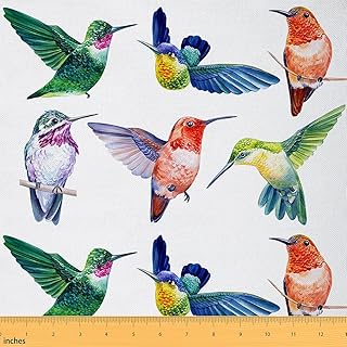 Hummingbird Fabric by The Yard, Bird Upholstery Fabric, Wildlife Animal Decorative Fabric, Colorful Branch Watercolor Indoor Outdoor Fabric, DIY Art Waterproof Fabric, Green Red, 1 Yard