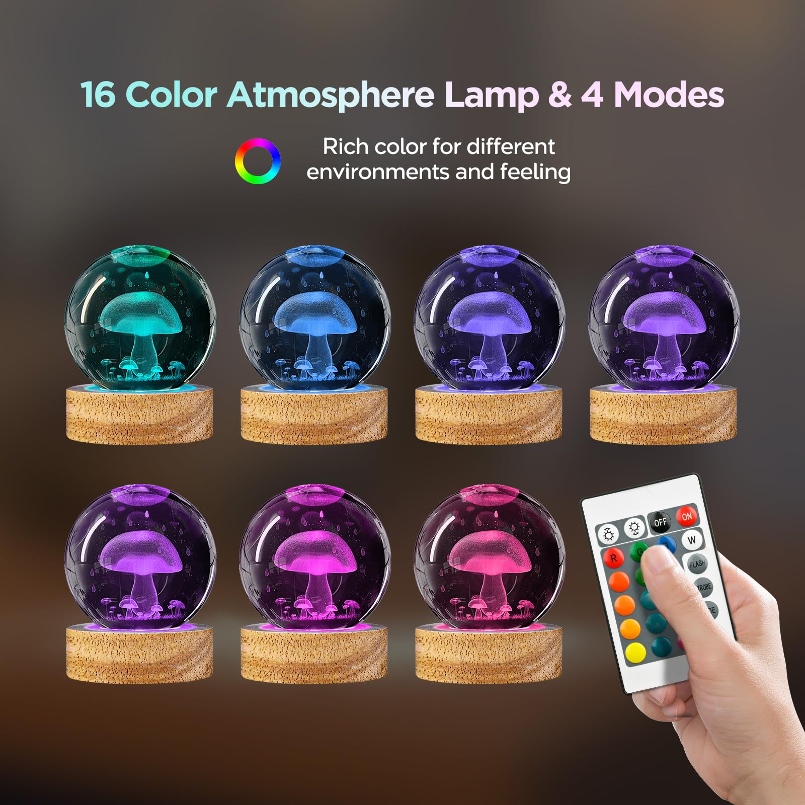 DCORIUNTG 3D Crystal Ball Night Light with 16 Colors, 60mm Glass