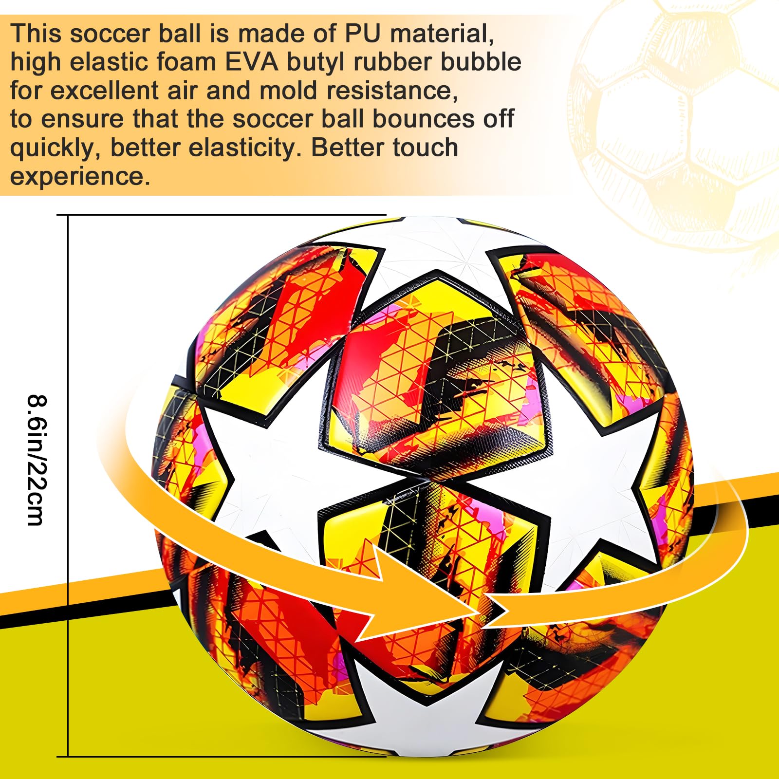 Balón Champions League, Balón de Fútbol Tamaño 5 para Niños y Adultos Training, Match, Regalo para Aficionados y Amantes del Fútbol