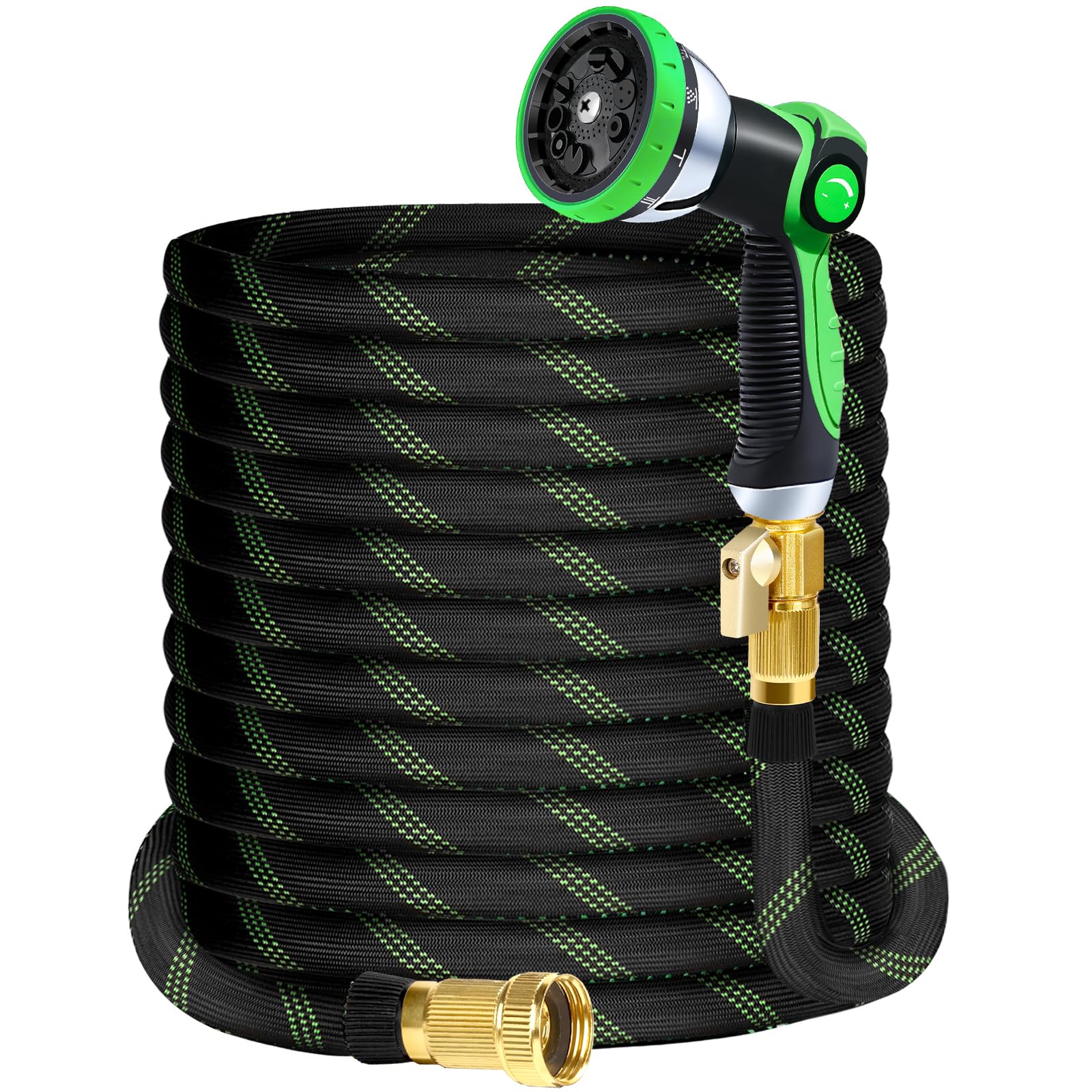 SUPCLUB 200FT nicht dehnbarer Gartenschlauch, 10-Funktions-Düse – flexibler leichter Wasserschlauch, knickfrei, auslaufsicher, massiven 3/4" Messing-Anschlüssen für Garten